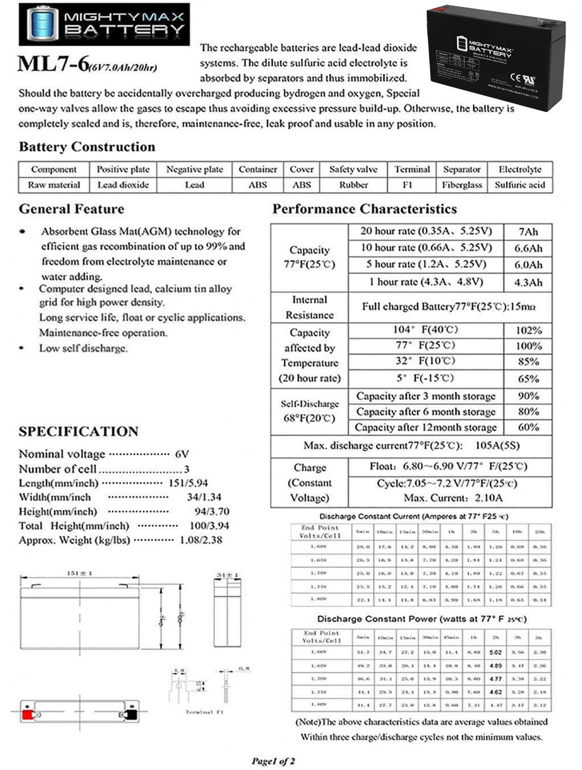 Mighty Max Battery 6 Volt 7AH SLA Battery ML7-6, Brand Product Mighty Max Battery