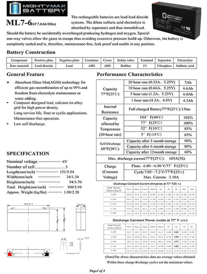 Mighty Max Battery 6 Volt 7AH SLA Battery ML7-6, Brand Product Mighty Max Battery