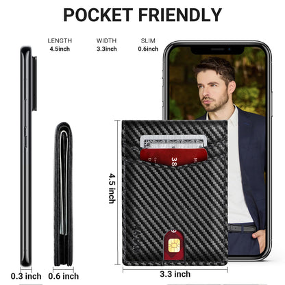 VATAN Wallet for Men Slim RFID Blocking Leather Credit Card Holder Wallet for 15 Cards, Bifold Minimalist Thin Wallet with 2 ID Windows & Cash Slot, with Gift Box (Carbon Fiber Black) - Available at All In One Marketplace Canada