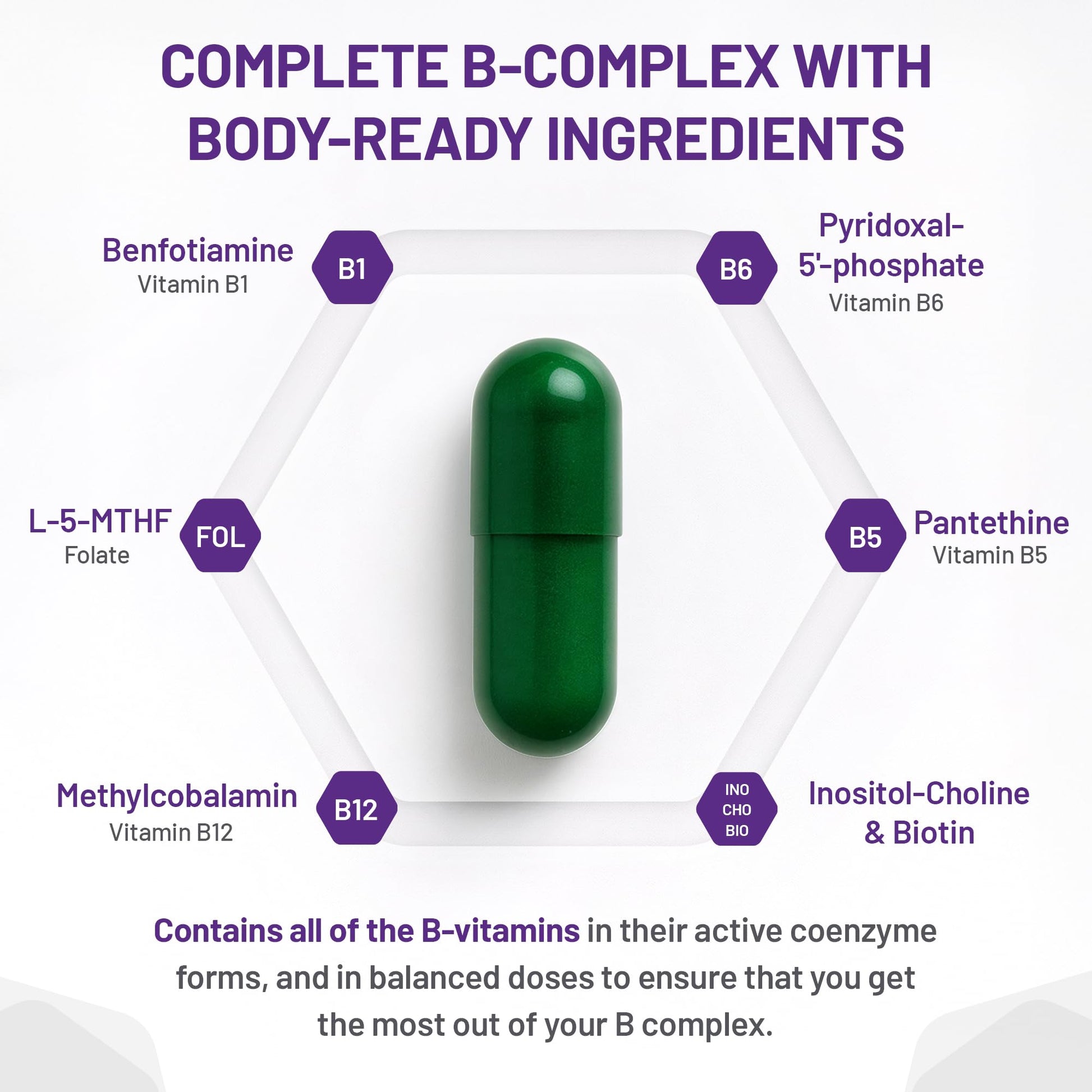 AOR Advanced B Complex Capsules, 180 Count 180-Day Supply - Full-Spectrum B Vitamin Blend with B1, B2, B3, B5, B6, B12, Inositol, Folic Acid & Biotin - Vegan, Non-GMO & Gluten-Free - Promotes Energy