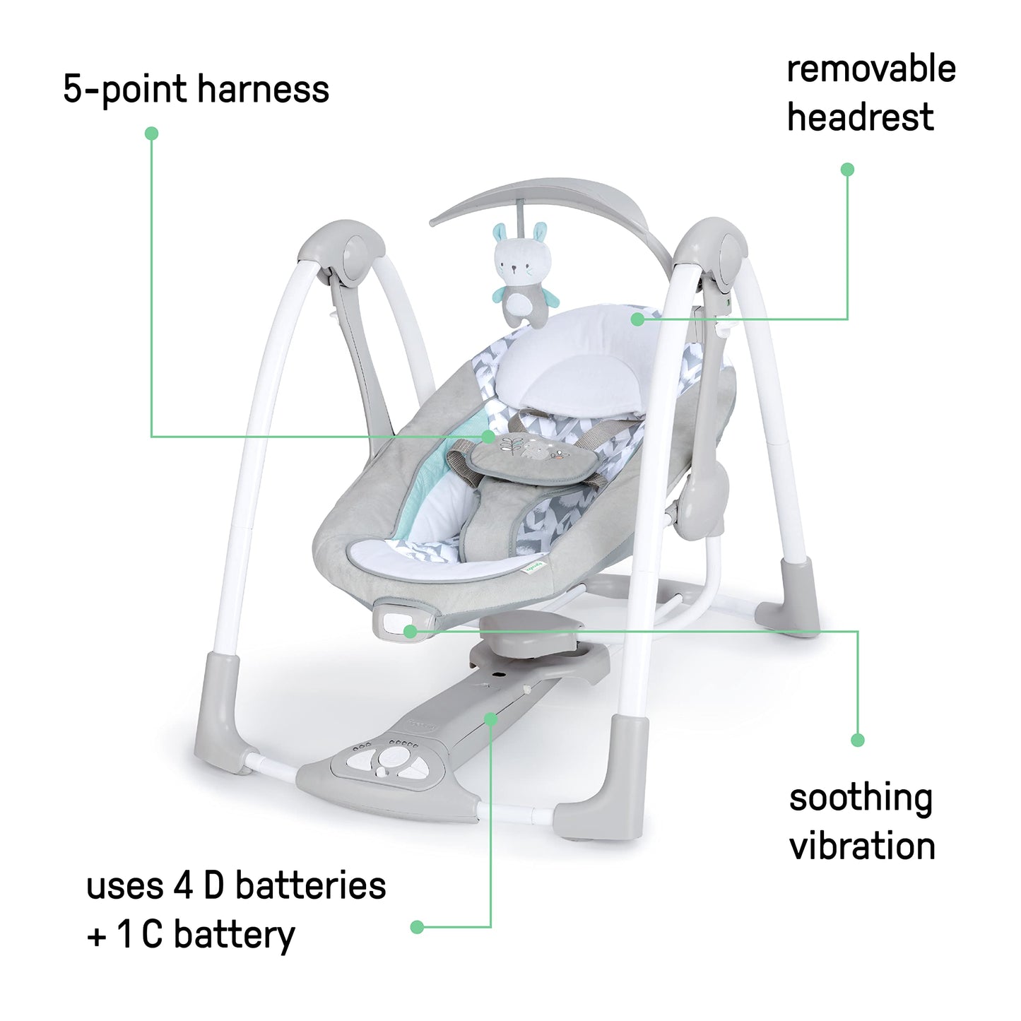 Ingenuity ConvertMe 2-in-1 Compact Portable Automatic Baby Swing & Infant Seat, Battery-Powered Vibrations, Nature Sounds, 0-9 Months 6-20 lbs (Raylan) 🍁 All In One Marketplace Canada