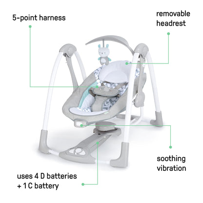 Ingenuity ConvertMe 2-in-1 Compact Portable Automatic Baby Swing & Infant Seat, Battery-Powered Vibrations, Nature Sounds, 0-9 Months 6-20 lbs (Raylan) 🍁 All In One Marketplace Canada