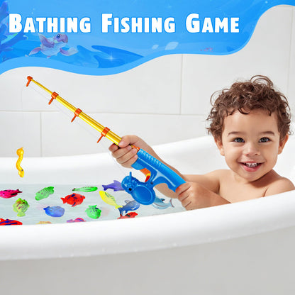 CozyBomB Magnetic Fishing Pool Toys Game for Kids - Water Table Bath-tub Kiddie Party Toy with Pole Rod Net Plastic Floating Fish Toddler Color Ocean Sea Animals Birthday Gift Age 3 4 5 6 Year Old