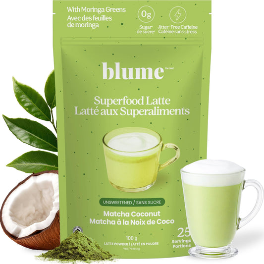 Blume Matcha Coconut Superfood Latte – Organic Matcha Green Tea from Shizuoka Japan, Moringa Leaf & Coconut Milk Latte Mix, Caffeine & L-Theanine for Energy & Focus, Zero Sugar, Vegan - 25 Servings