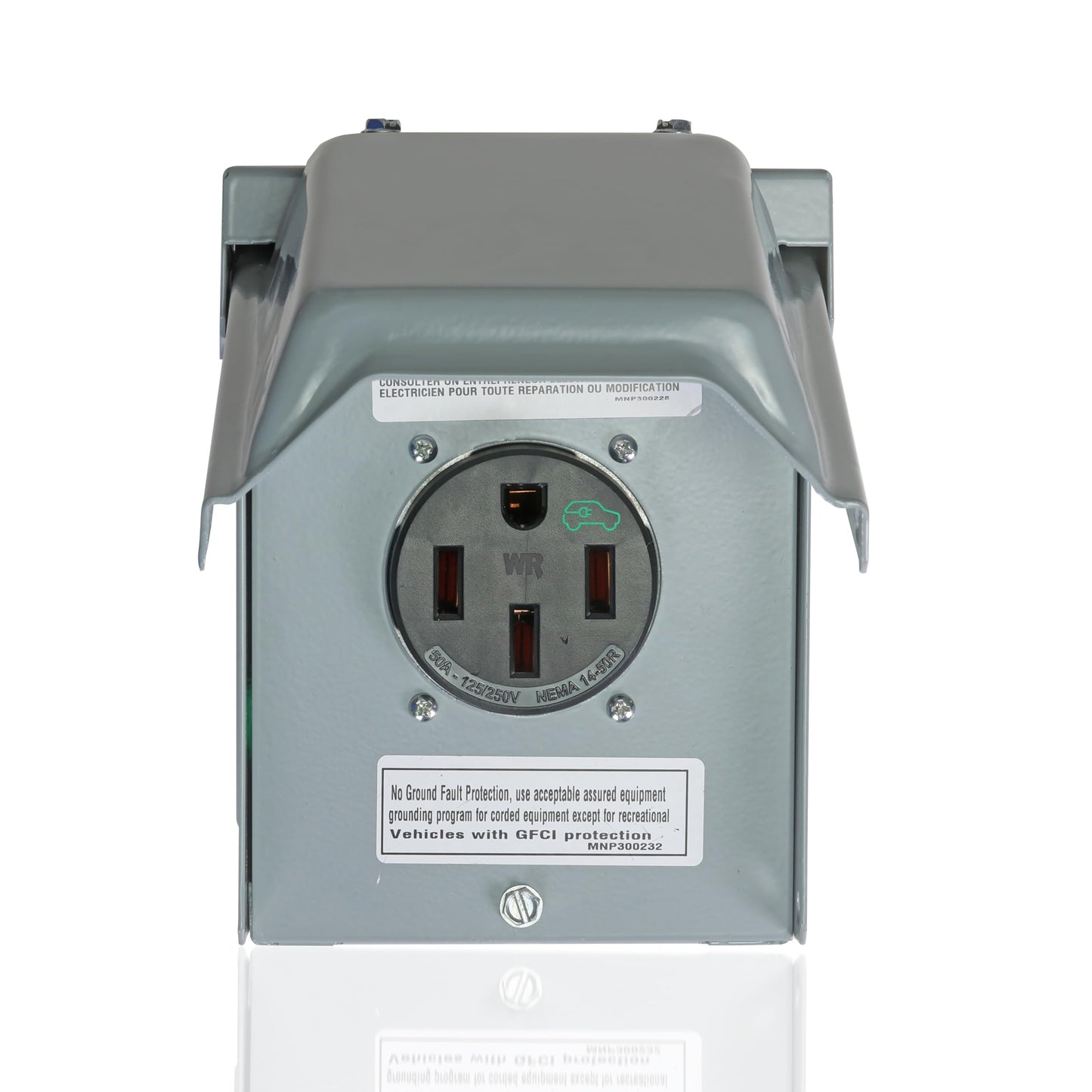 Leviton 50A Outdoor EV Charging Outlet with Metal Weather-Resistant Cover, Surface Mount, EVCVM-050, Gray Leviton