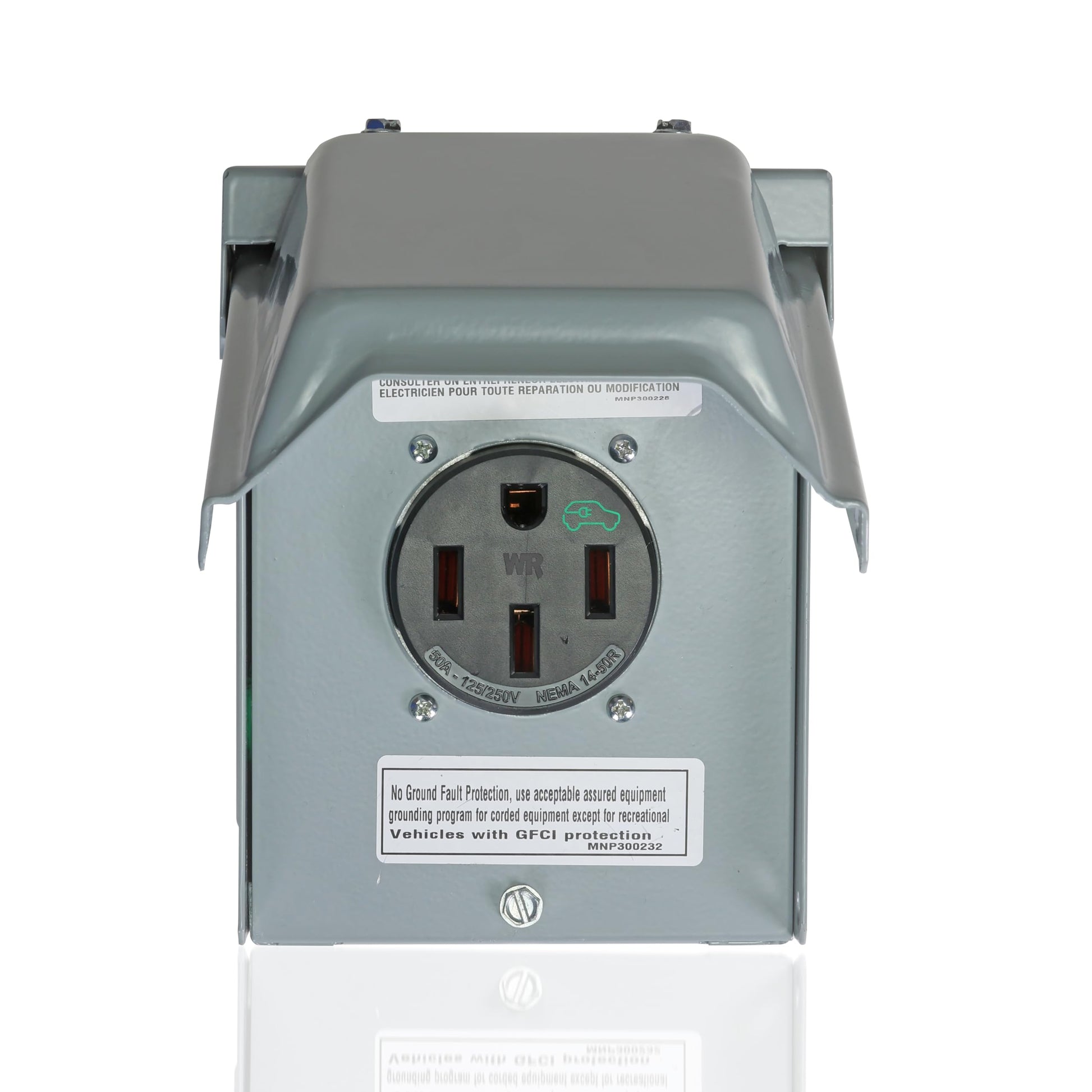 Leviton 50A Outdoor EV Charging Outlet with Metal Weather-Resistant Cover, Surface Mount, EVCVM-050, Gray Leviton