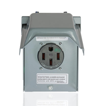 Leviton 50A Outdoor EV Charging Outlet with Metal Weather-Resistant Cover, Surface Mount, EVCVM-050, Gray Leviton