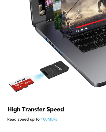 Lexar E-Series 64GB Micro SD Card, microSDXC UHS-I Flash Memory Card with Adapter, 100MB/s, C10, U3, A1, V30, Full HD, 4K UHD, High Speed TF Card - Available at All In One Marketplace Canada