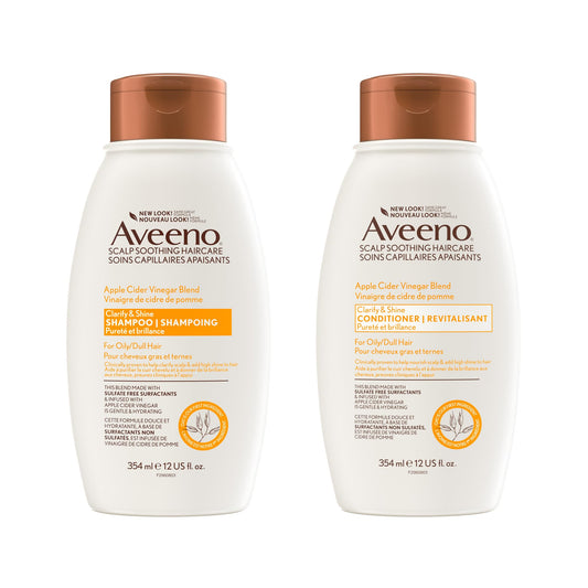 Aveeno Apple Cider Vinegar Clarifying Shampoo & Conditioner Set, Shine Enhancing & Nourishing for Dull Hair, 354 mL Each (Pack of 2)