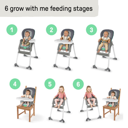 Ingenuity Full Course 6-in-1 High Chair - Baby to 5 Years Old, 6 Convertible Modes, 2 Dishwasher Safe Trays - Astro
