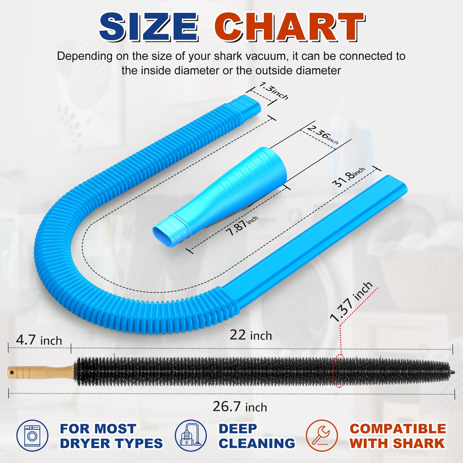 Sealegend 2 Pieces Dryer Vent Cleaning Kit, Flexible Lint Vacuum Hose Attachment and Lint Brush Lint Remover Power Washer, Blue - Available at All In One Marketplace Canada