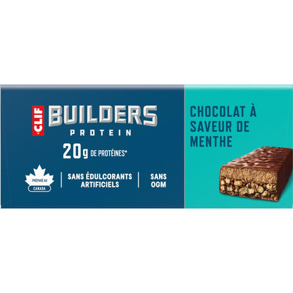 CLIF BUILDERS Protein Bars, Chocolate Mint Flavour, 20g of Protein, Prepared in Canada, Gluten Free, No Artificial Sweeteners, 68 g (Pack of 12), Prepared in Canada - Available at All In One Marketplace Canada