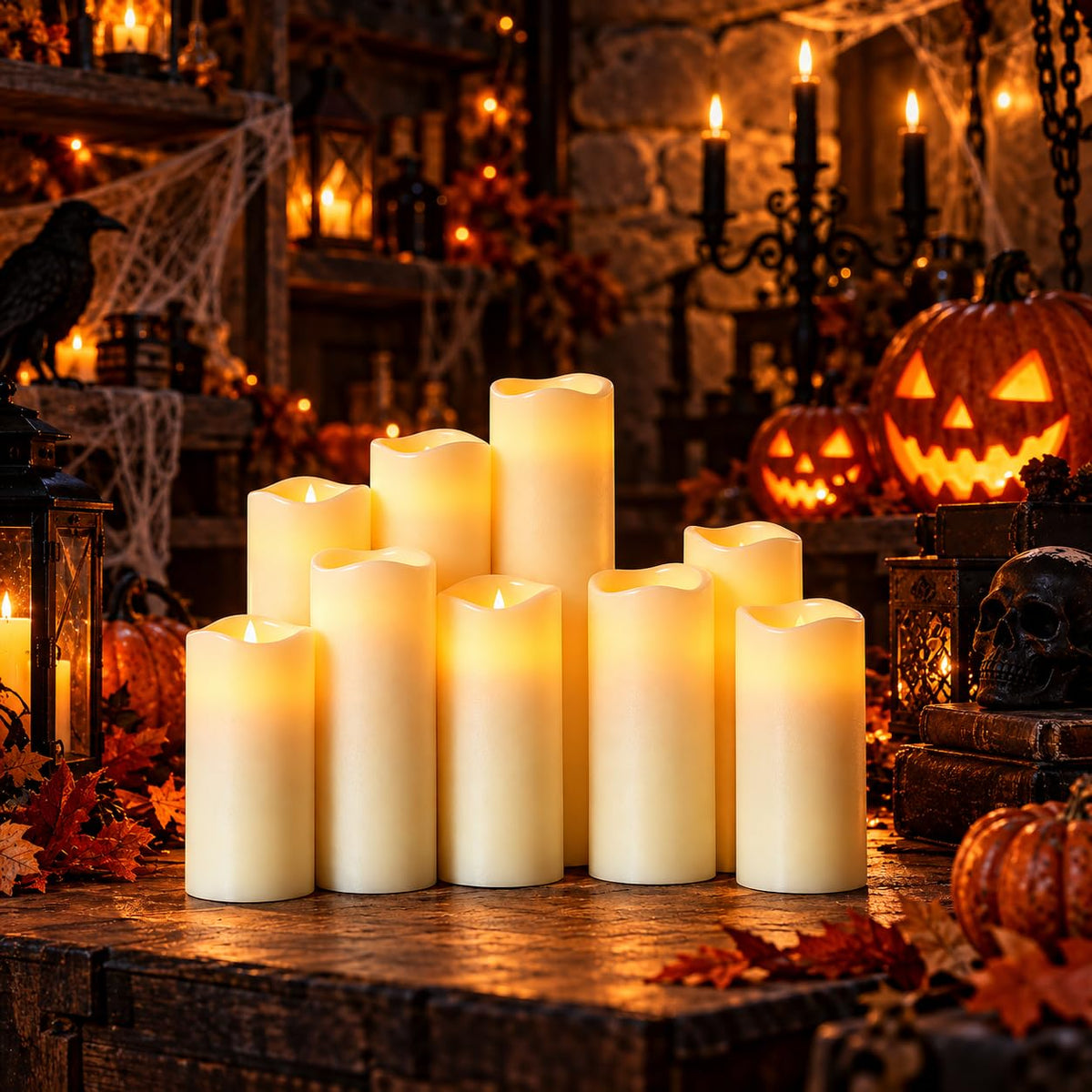 9 Pack Ivory Real Wax Flameless Candles, Gradient Height LED Taper Candles with Realistic Flickering Flame, 2 Remote Control Battery Operated Candles for Home, Wedding, Holiday Decor 🍁 All In One Marketplace Canada