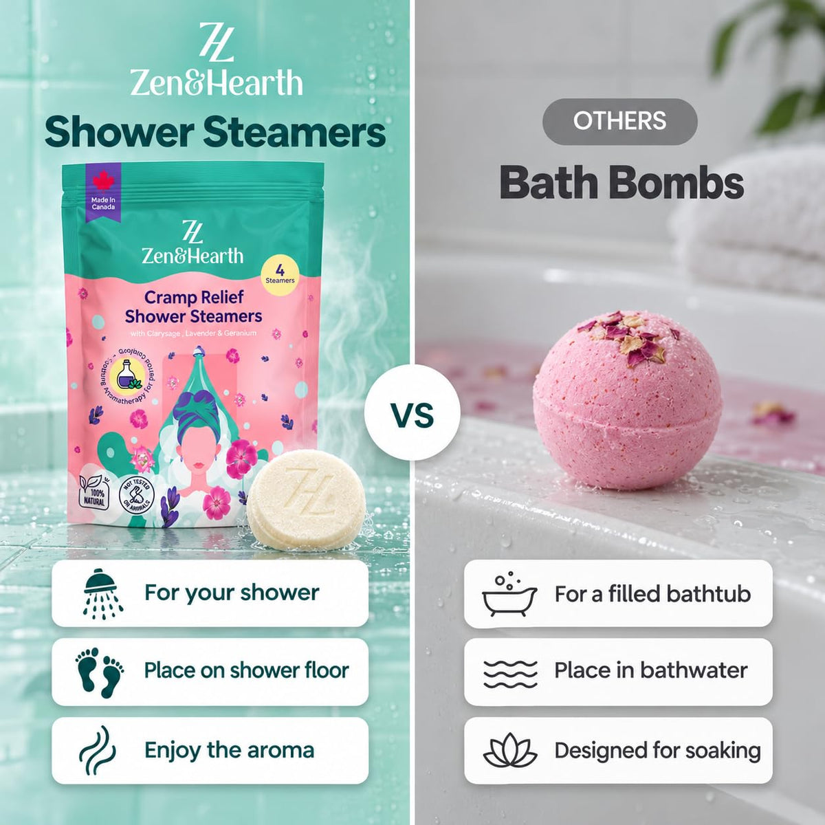 Zen & Hearth Shower Steamers, 4 Pack, Clary Sage, Lavender & Geranium 🍁 All In One Marketplace Canada