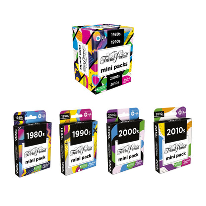 Hasbro Gaming Trivial Pursuit Mini Pack Multipack, Fun Quiz Questions for Adults and Teens Ages 16+ Includes 4 Games with 4 Decades Hasbro Gaming