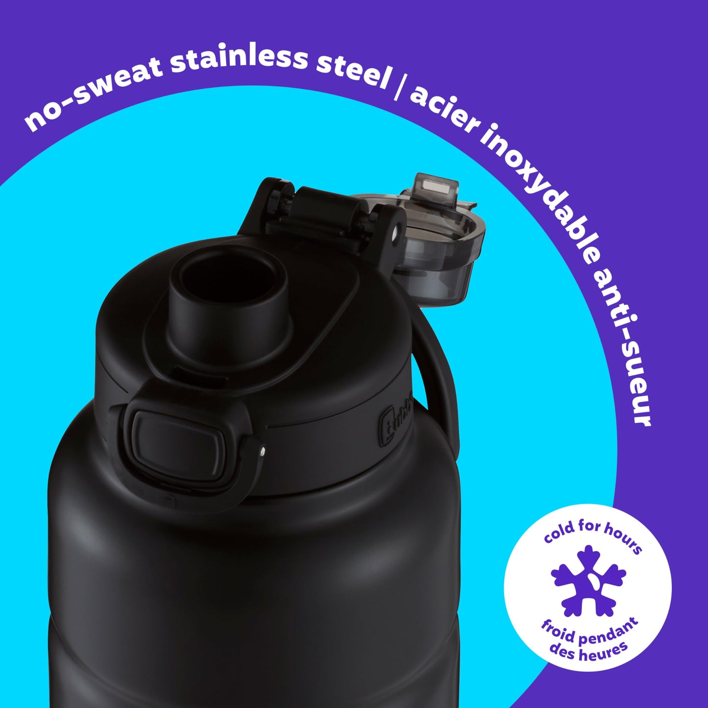 bubba Trailblazer Stainless Steel Water Bottle with Push Button Lid, 40 oz (1.18 L), Vacuum-Insulated, Rubberized Licorice - Available at All In One Marketplace Canada