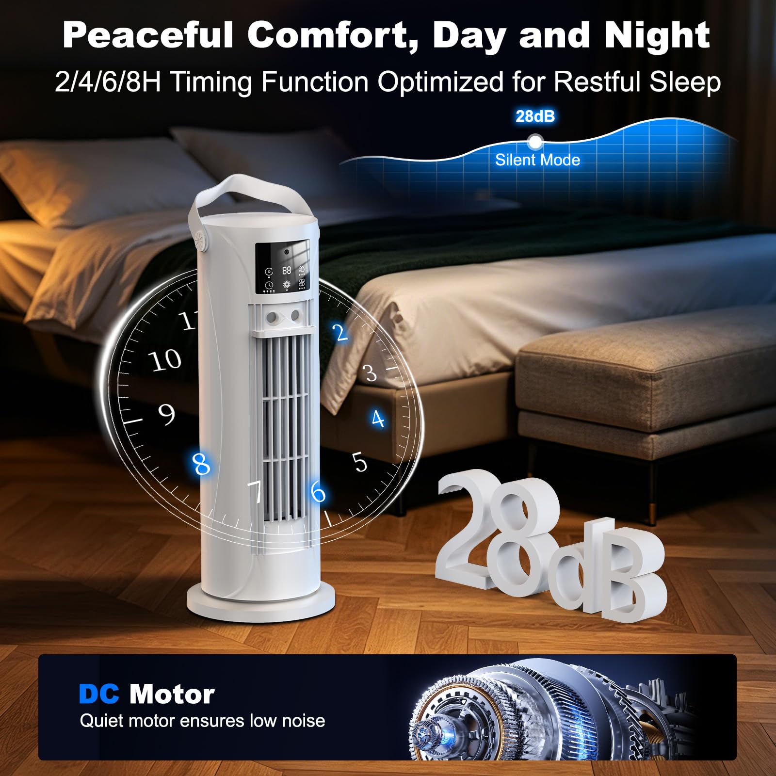 Portable Air Conditioners, 120 °rotating tower fan, portable AC for 3 wind speeds,Storm mode, 8H timing, Evaporative Air Cooler with remote control,750ML water tank, spray,cooling fan for home - white