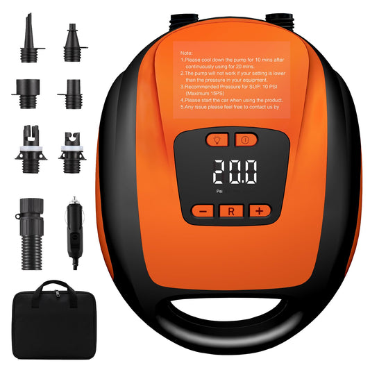 Paddle Board Pump, SUP Electric Air Pump, Portable 20 PSI Air Compressor, Auto-Off Inflation & Deflation Function with 12V DC Car Cigarette Lighter for Paddle Board,Inflatable Sups, Kayaks and Boats