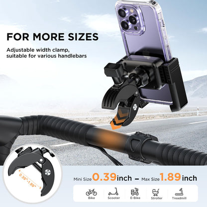 Miracase Bike Motorcycle Phone Holder, [1s Quick Lock] Bicycle Phone Mount Handlebar Cell Phone Clamp for Scooter, Compatible with iPhone Samsung Google