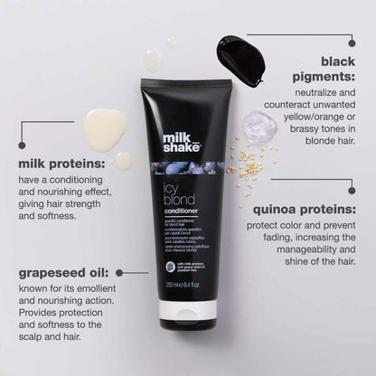 milk_shake Icy Blond Conditioner - Black Pigment Silver Conditioner for Very Light Blond and Platinum Hair, 8.4 Fl Oz (250 ml) milk_shake