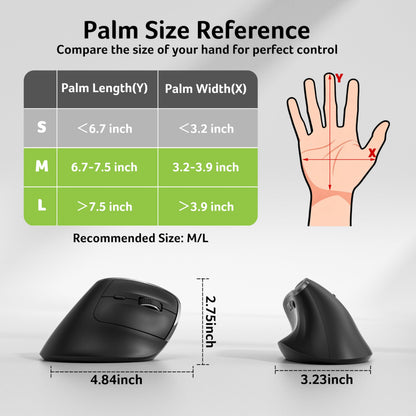 Acer Wireless Ergonomic Mouse, Rechargeable Vertical Mouse, 3 Adjustable DPI 1600/1200/1000, Ergo Mice, 2.4GHz Computer Mouse with 6 Buttons, 2.4GHz USB Receiver for Laptop, PC, Desktop
