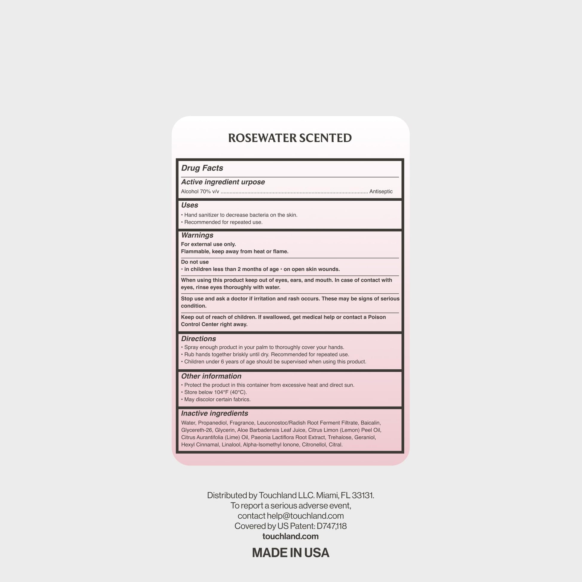 Touchland Hand Sanitizer Spray, 1 FL OZ - Rosewater - Available at All In One Marketplace Canada