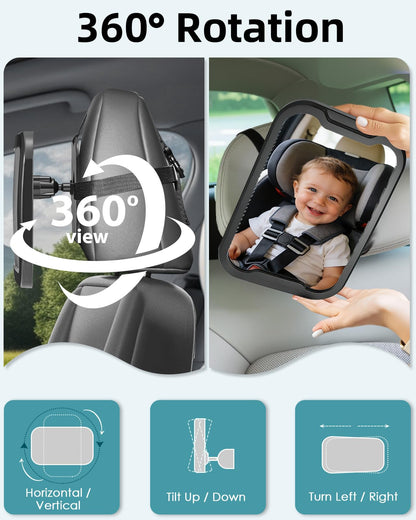 Zacro Baby Car Mirror, Shatter-Proof Acrylic Baby Mirror for Car, Rearview Baby Mirror-Easily to Observe The Baby's Every Move, Safety and 360 Degree Adjustability
