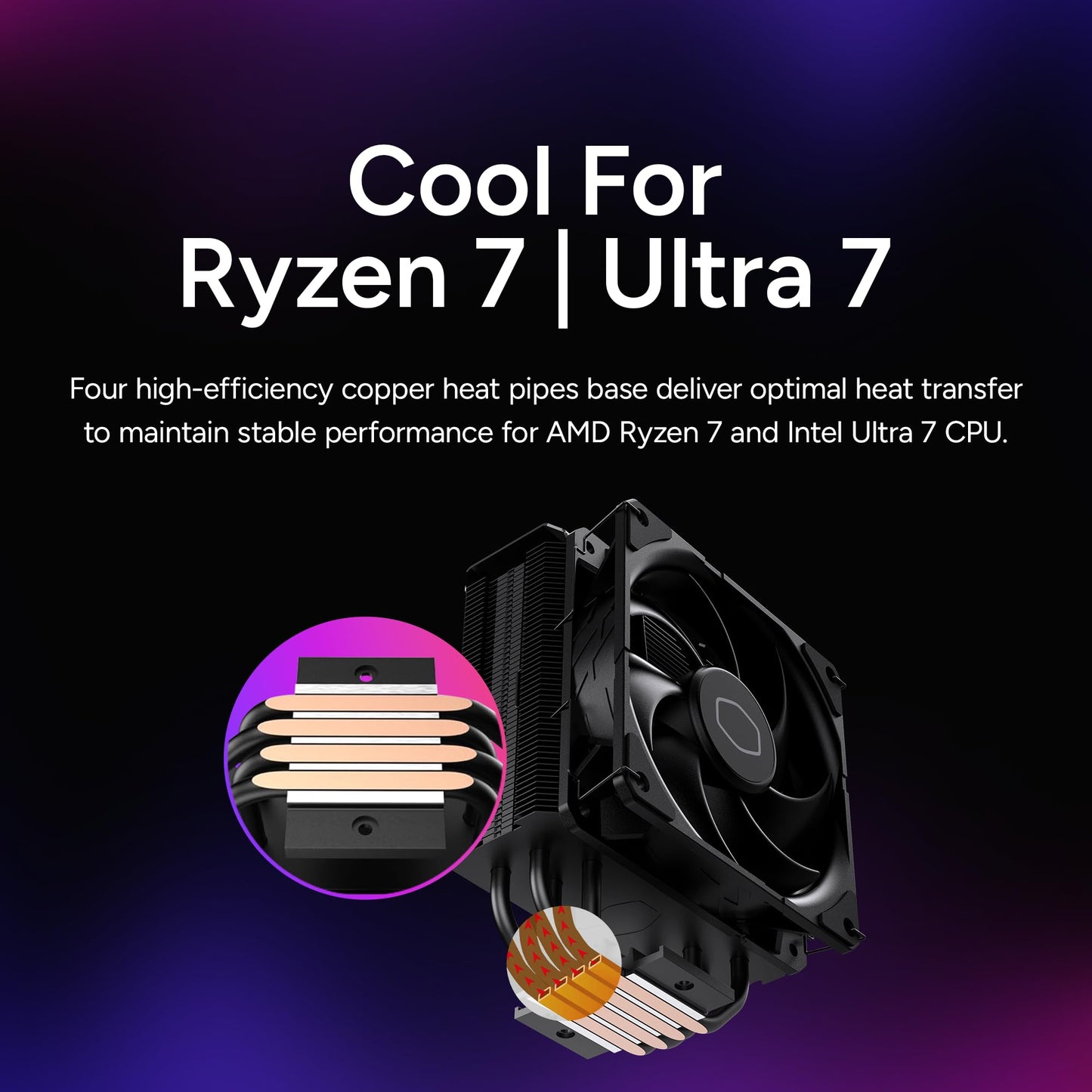 Cooler Master Hyper 212 Black Edition CPU Air Coolor, Silencio FP120 Fan, 4 CDC 2.0 Heatpipes, Anodized Gun-Metal Black, Brushed Nickel Fins for AMD Ryzen/Intel LGA1200/1151 Cooler Master