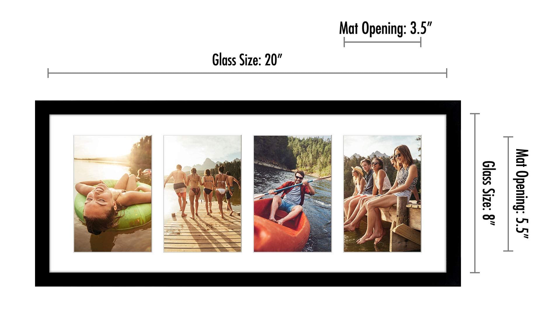 Americanflat 4x6 Collage Picture Frame with Shatter-Resistant Glass - Fits Four 4x6 Photos or Use as One 8x20 Picture Frame - Signature Collection - Collage Frames for Wall Display - Black Americanflat