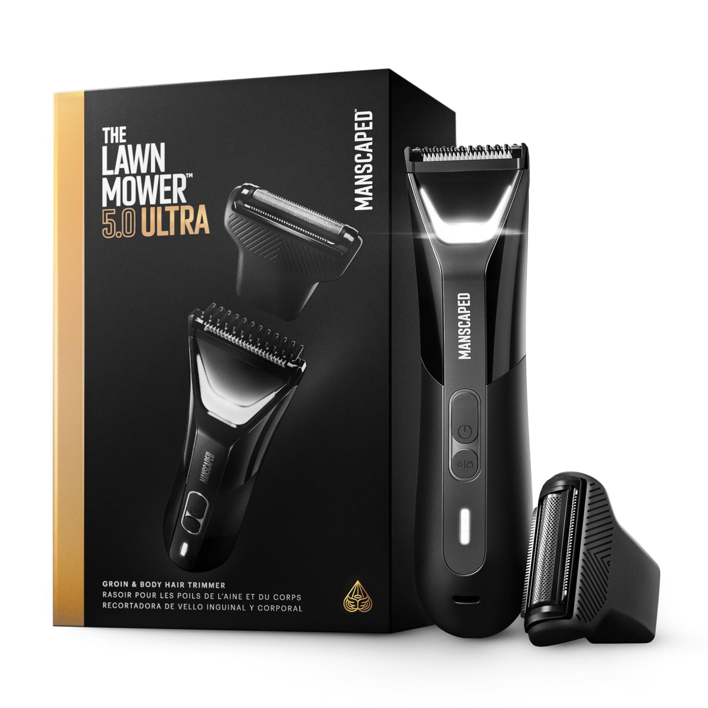 MANSCAPED® The Lawn Mower® 5.0 ULTRA Groin & Body Hair Trimmer – Dual-Head SkinSafe® Trimmer & Foil Blades, Waterproof Wet/Dry Groomer, USB-C Rechargeable with Travel Case, Men’s Ball Shaver, Black - Available at All In One Marketplace Canada