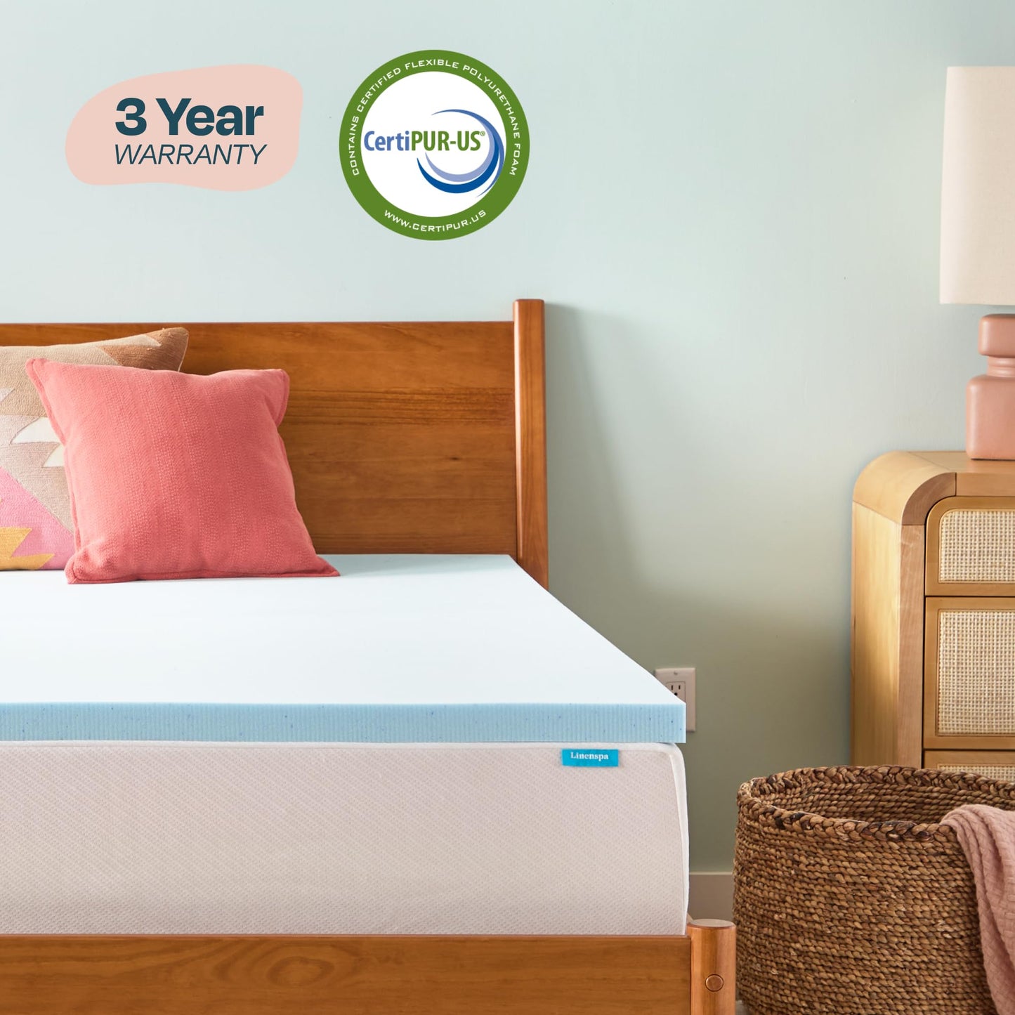 Linenspa 2 Inch Memory Foam Mattress Topper, Gel Infused King Mattress Topper, CertiPUR-US Certified