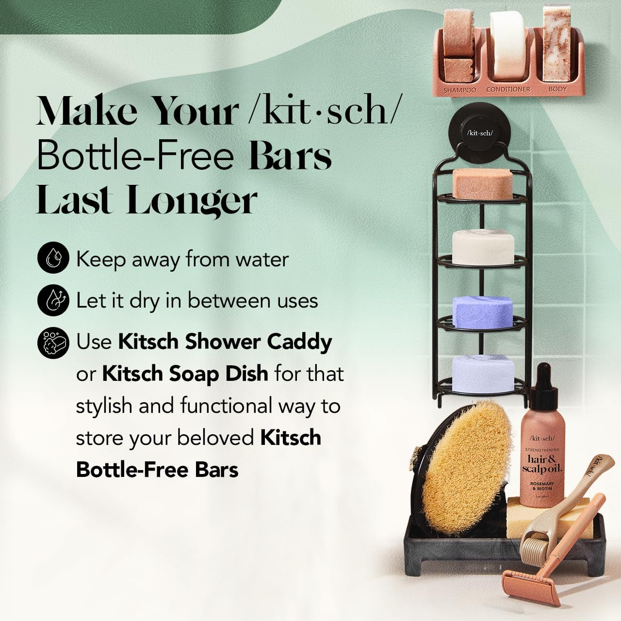 Kitsch Rosemary & Biotin Shampoo and Conditioner Set for Hair Growth - Strengthening, Thickening & Volumizing Shampoo and Conditioner Bar - Paraben, Sulfate & Silicone Free - 2 pack - Available at All In One Marketplace Canada