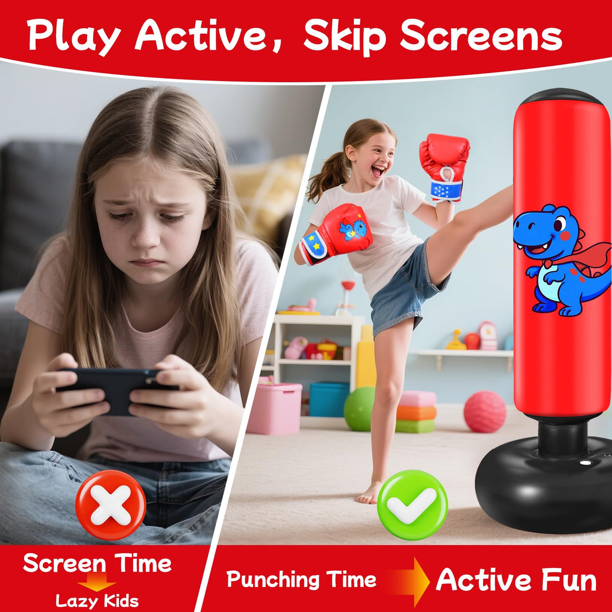 Qoosea Punching Bag for Kids 48in Dinosaur Toys Boxing Bag Set with Gloves 🍁 All In One Marketplace Canada