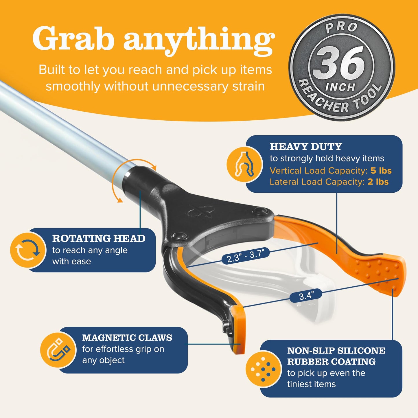 EZPIK® PRO 36" Long Reach Grabber Tool for Elderly - 90 cm Folding Magnetic Pick Up Stick - Grabber Stick for Disabled with Rotating Head - Available at All In One Marketplace Canada