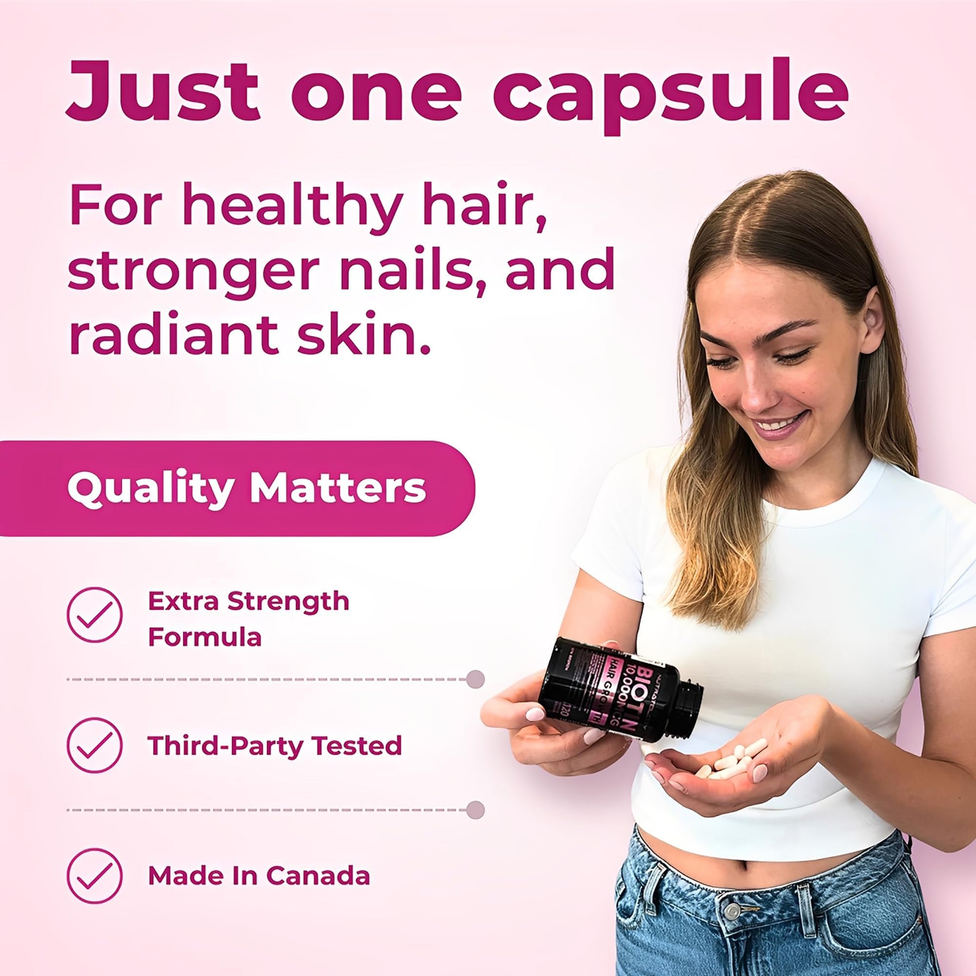 Biotin 10000MCG Hair Vitamins For Hair Growth Women | Canadian-Made | Promotes Healthy Skin & Nail Growth - Supports Muscle Function - Biotin Supplement - Hair Growth Products for Women - 120 capsules - Available at All In One Marketplace Canada