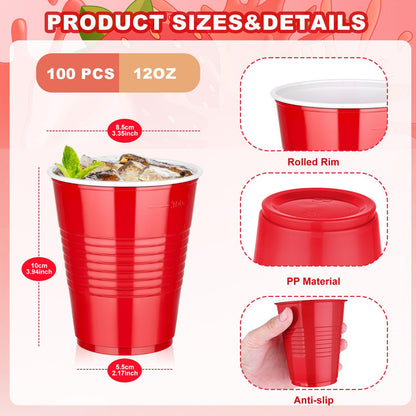 100 Pcs 12 Oz Red Plastic Cups, Disposable Party Cup for Christmas & Events 🍁 All In One Marketplace Canada