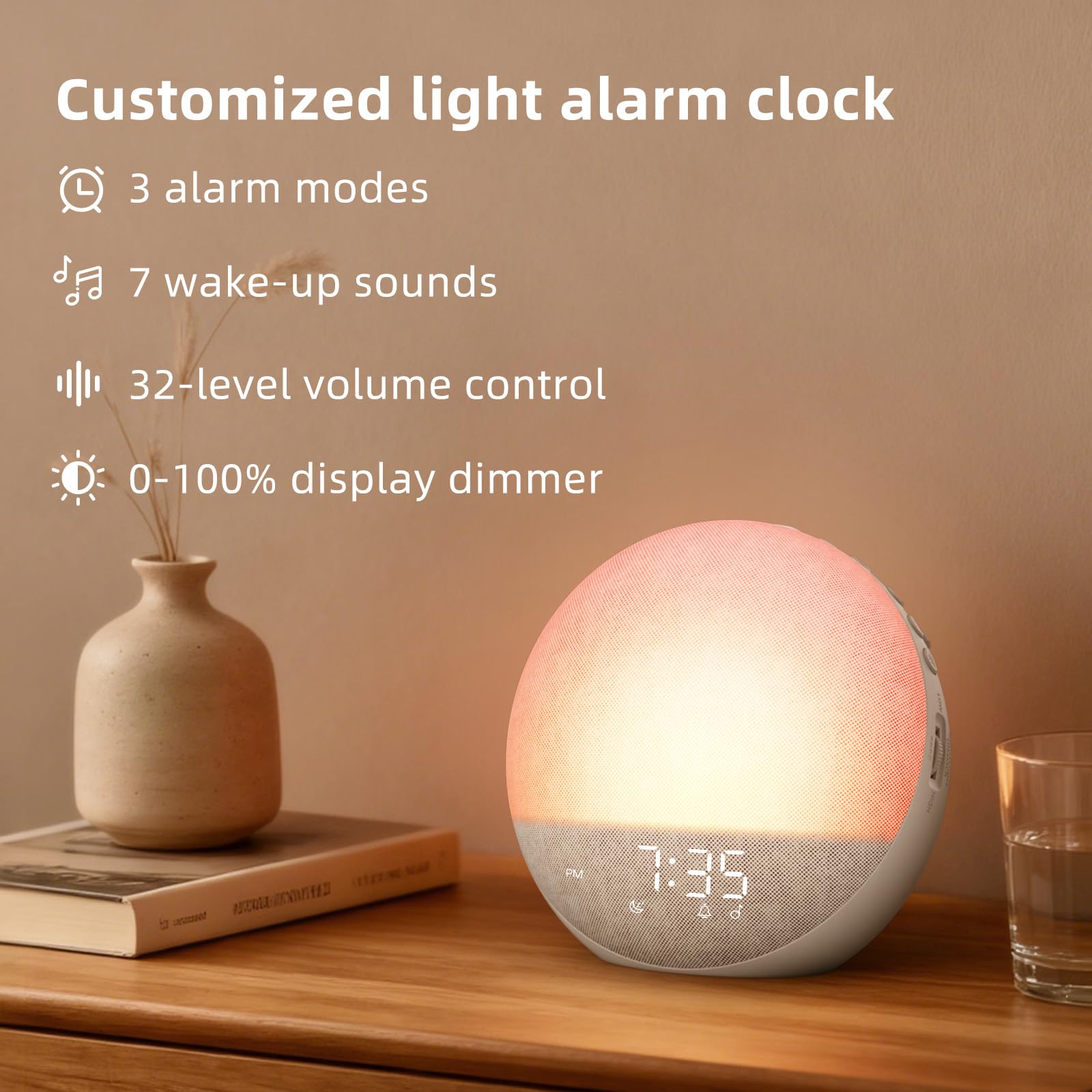 Sunrise Alarm Clock White Noise Machine: Natural Wake Up Light - Dimmable Clock with Bluetooth Speaker for Bedroom - 25 Sleep Sounds for Baby Adults Kids Putty - Available at All In One Marketplace Canada