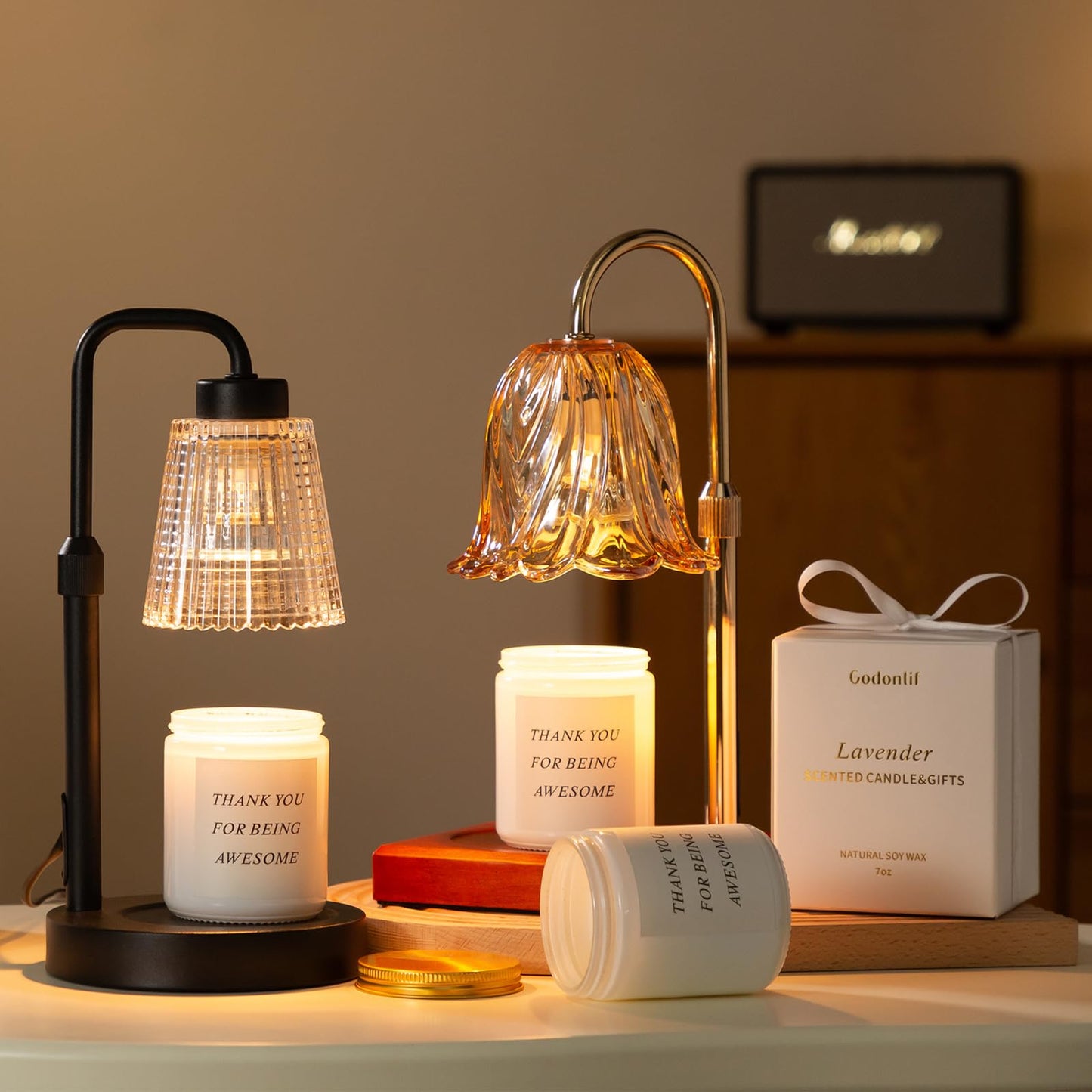 GODONLIF Candle Warmer Lamp with Timer Dimmable, Birthday Gifts for Women Mom, Home Decor Living Room Bedroom Decor, Wax Melt Warmer for Jar Candles with 2 Bulbs