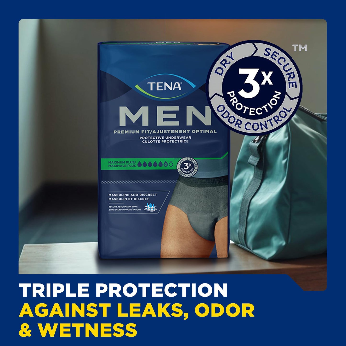 TENA Men Maximum Plus Incontinence Underwear, S/M 29-40in, Grey, 18 ct TENA