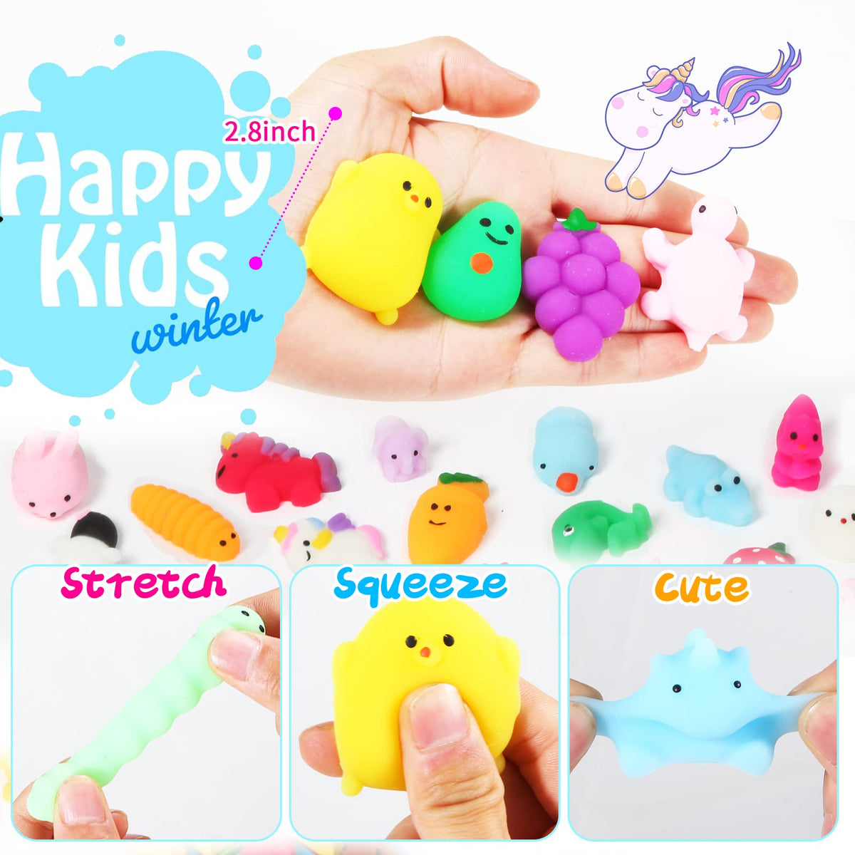FUNNYB&G Kawaii Mochi Squishies Fidget Toy - 100 pcs Squishy Party Favors Kids Classroom Prize Birthday Goodie Bag Stuffers - Stress Relief Pack for Girls Boys Christmas Valentines Gift (Classic) 🍁 All In One Marketplace Canada