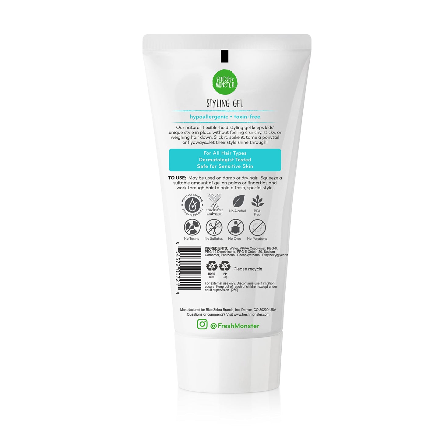 Fresh Monster Natural Hair Gel for Kids & Babies, Alcohol-Free, Toxin-Free, Flexible Medium Hold, 6.0oz - Available at All In One Marketplace Canada