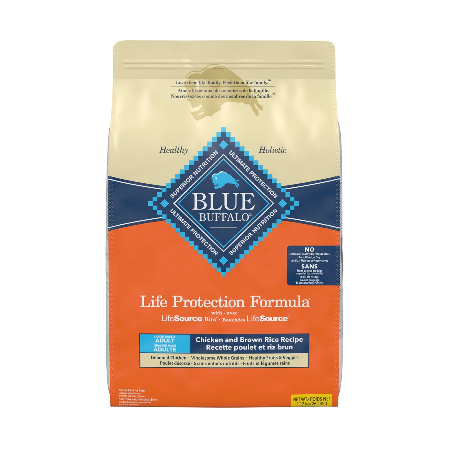 Blue Buffalo Life Protection Formula Large Breed Adult Dry Dog Food, Promotes Joint Health and Lean Muscles, Made with Natural Ingredients, Chicken & Brown Rice Recipe,11.7kg/26 lbs