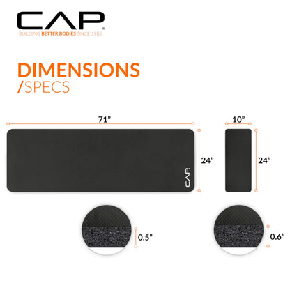 CAP Barbell Yoga Mat 1/2" Thick with Carrying Strap & Knee Pad - High Density Exercise Mat for Yoga, Pilates, Stretching, Floor & Fitness Workouts - 71''x24''x1/2" | Black