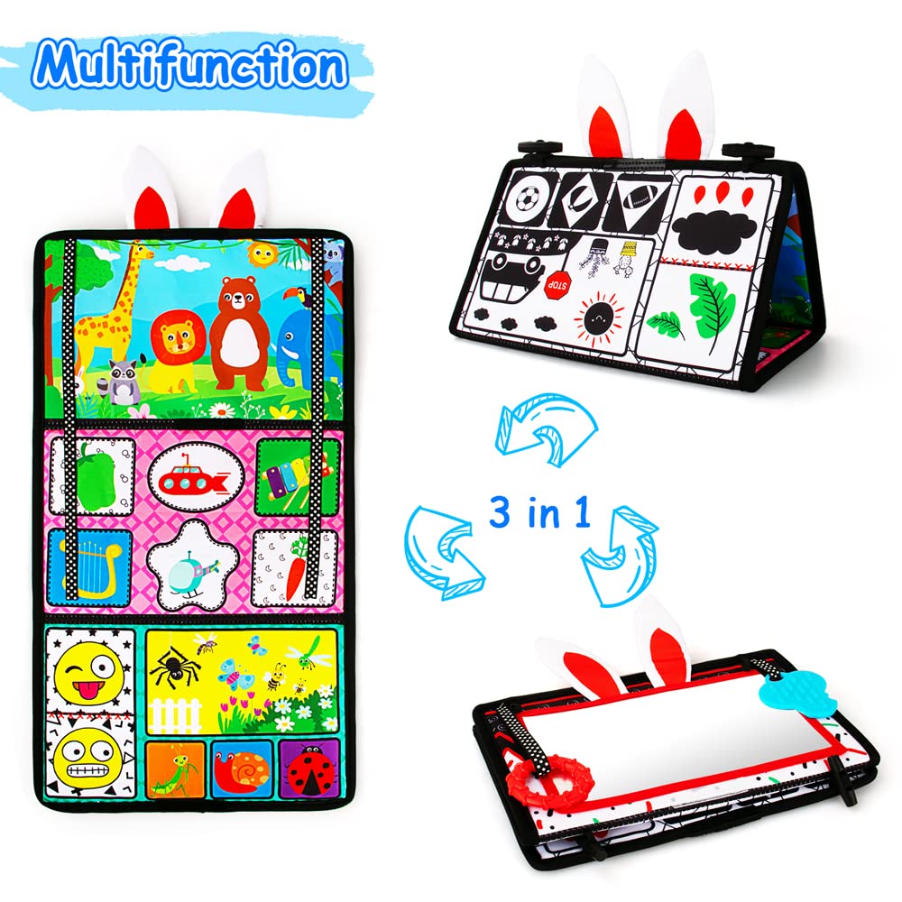 Inbeby Tummy Time Mirror Toy & Play Activity Cinrkle Mat, Black and White High Contrast Baby Newbron Toys 0 3 6 Months Brain Development, Snesory Texture Piano Infant Toys 0 3 6 Months with Squeaker - Available at All In One Marketplace Canada