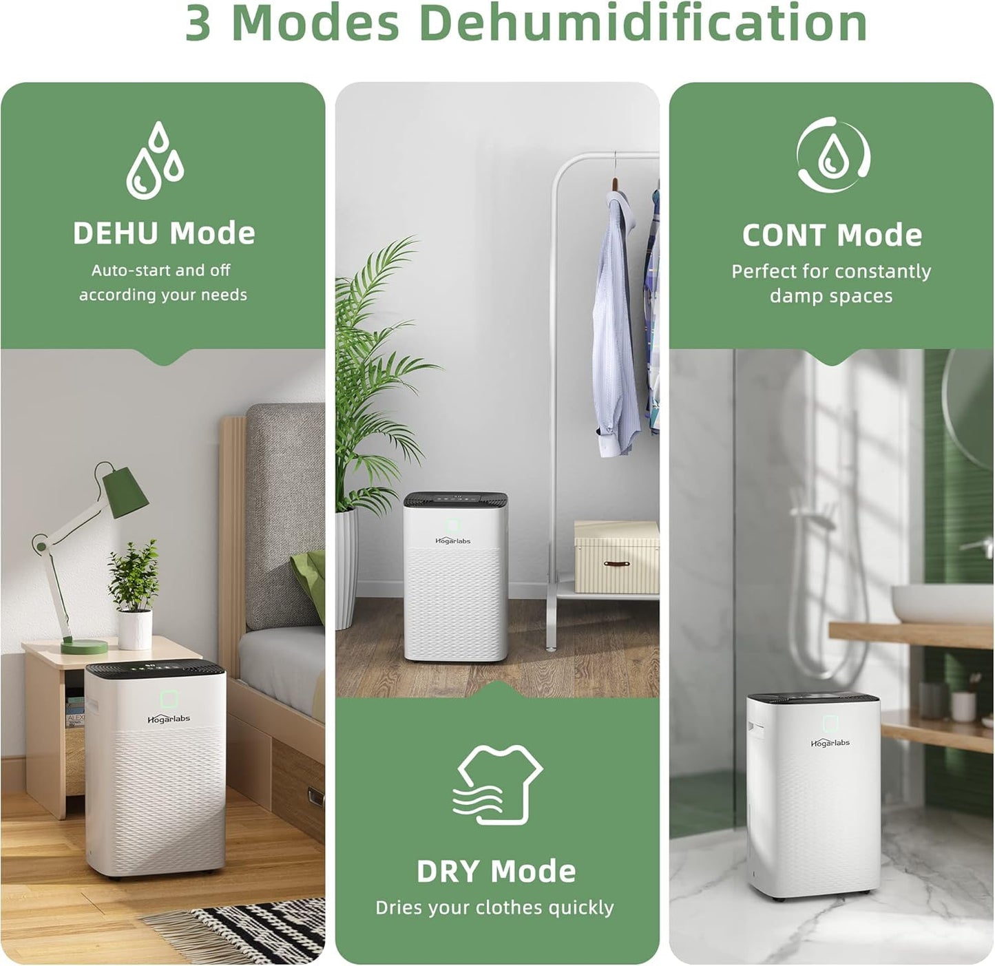 HOGARLABS 34 Pint Smart Dehumidifiers for Home and Basements, with 3 Working Modes, Overflow Protection, and Auto Shut off Restart. Ultra Silent Dehumidifier with Drain Hose and Digital Control Panel. - Available at All In One Marketplace Canada