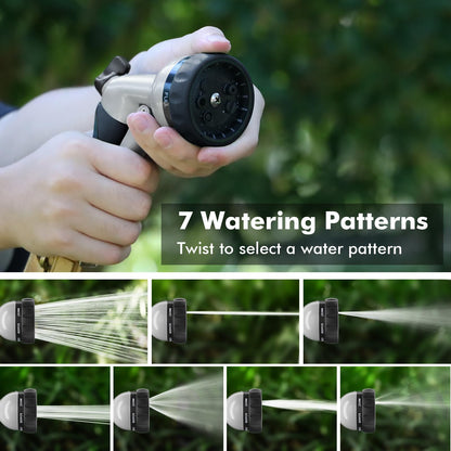 RESTMO Garden Hose Nozzle, Heavy Duty Metal Water Hose Nozzle with 7 Adjustable Spray Patterns, High Pressure Hand Sprayer with Flow Control, Best for Watering Plant & Lawn, Washing Car & Pet, Black