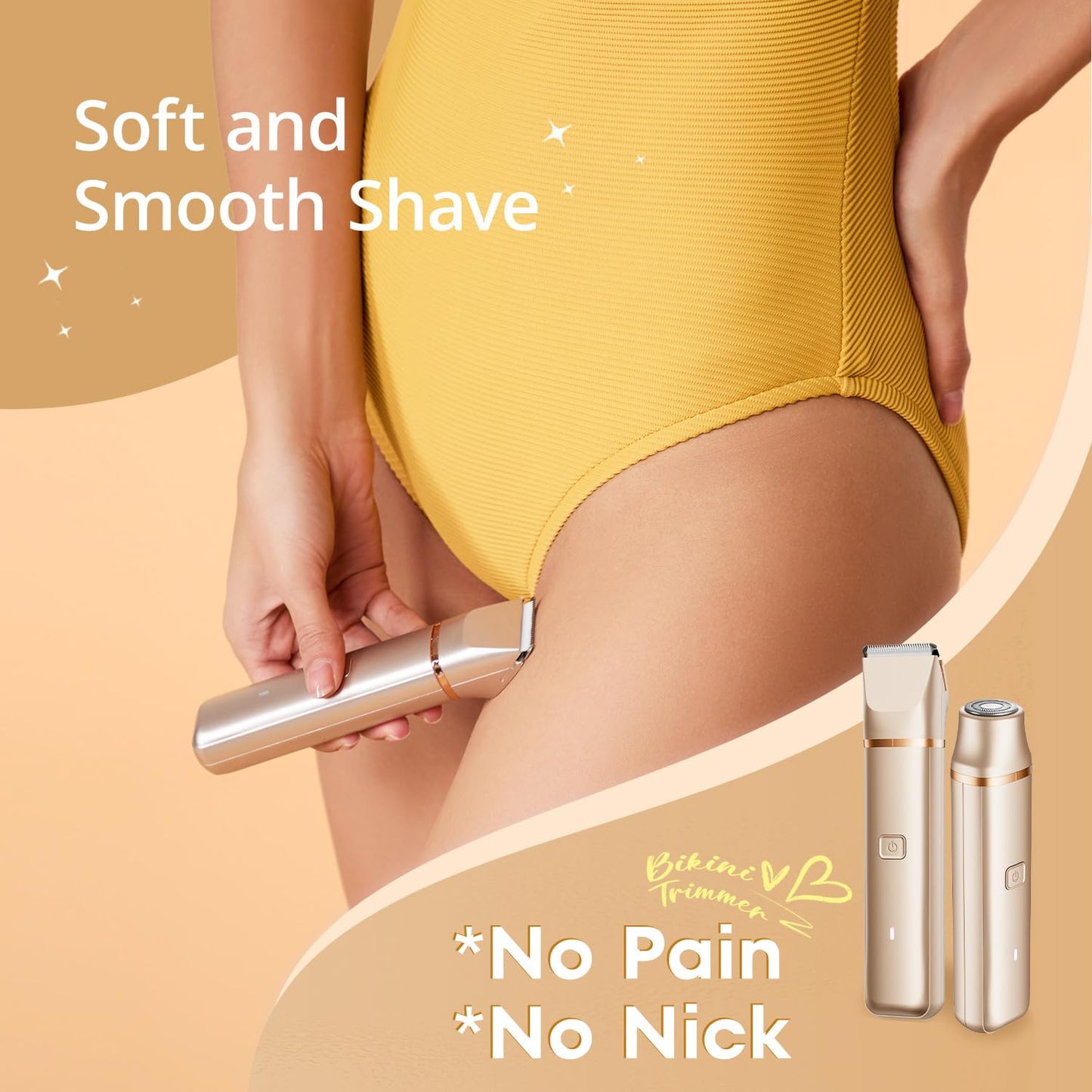 VG VOGCREST Bikini Trimmer for Women: 2-in-1 Rechargeable Painless Body Shaver - Portable Travel-Friendly Pubic Grooming Kit for Underarm Leg Arm (Champagne Gold)