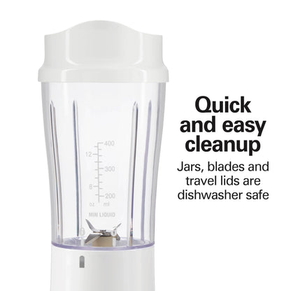 Hamilton Beach Personal Blender for Smoothies & Protein Shakes, Portable Single Serve Blender with 2 Travel Jars & Lids, 14 oz BPA-Free Cups, Stainless Steel Blades, 300W, White, 51102G 🍁 All In One Marketplace Canada