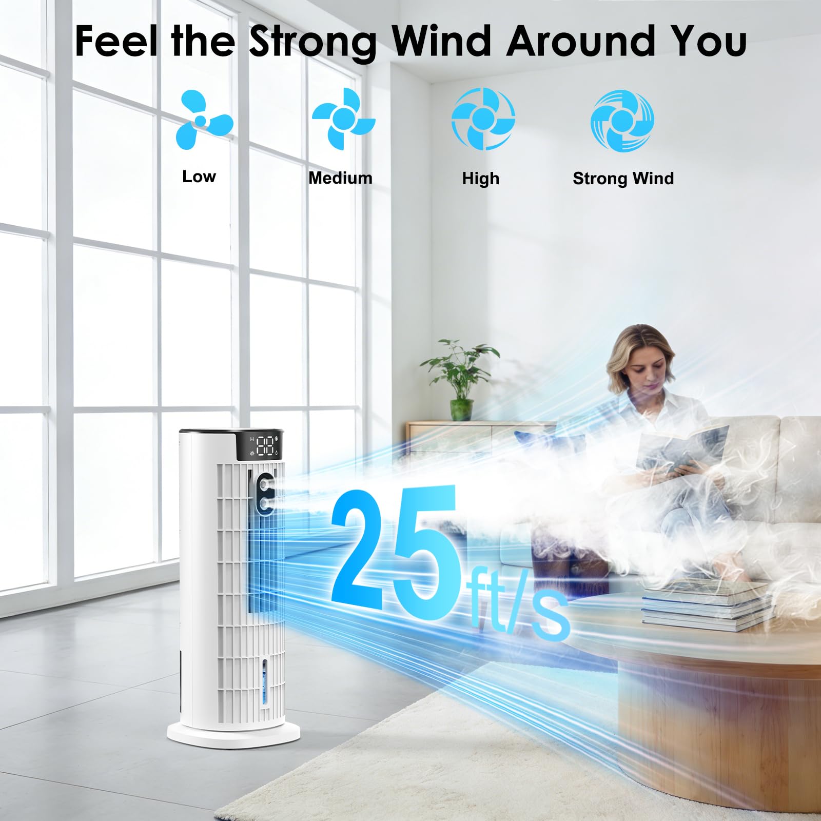 Portable Air Conditioner,1000ML Tower Fan with Remote,4-IN-1 Evaporative Air Cooler with 3 Wind Speeds&Turbo Mode,2 Mist,10H Timer,90° Oscillation Portable AC for Home,Office - Available at All In One Marketplace Canada
