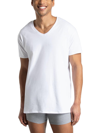 Fruit of The Loom Men's V-Neck T-Shirt, White, Medium(Pack of 6)